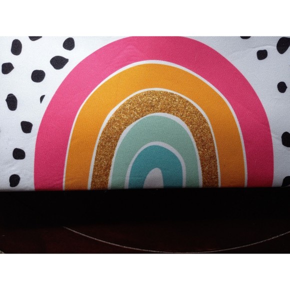 NEW Rainbow Happy Place Polka Dot Boho Beach Tote Travel Shopping Bag Glitter - Picture 2 of 16